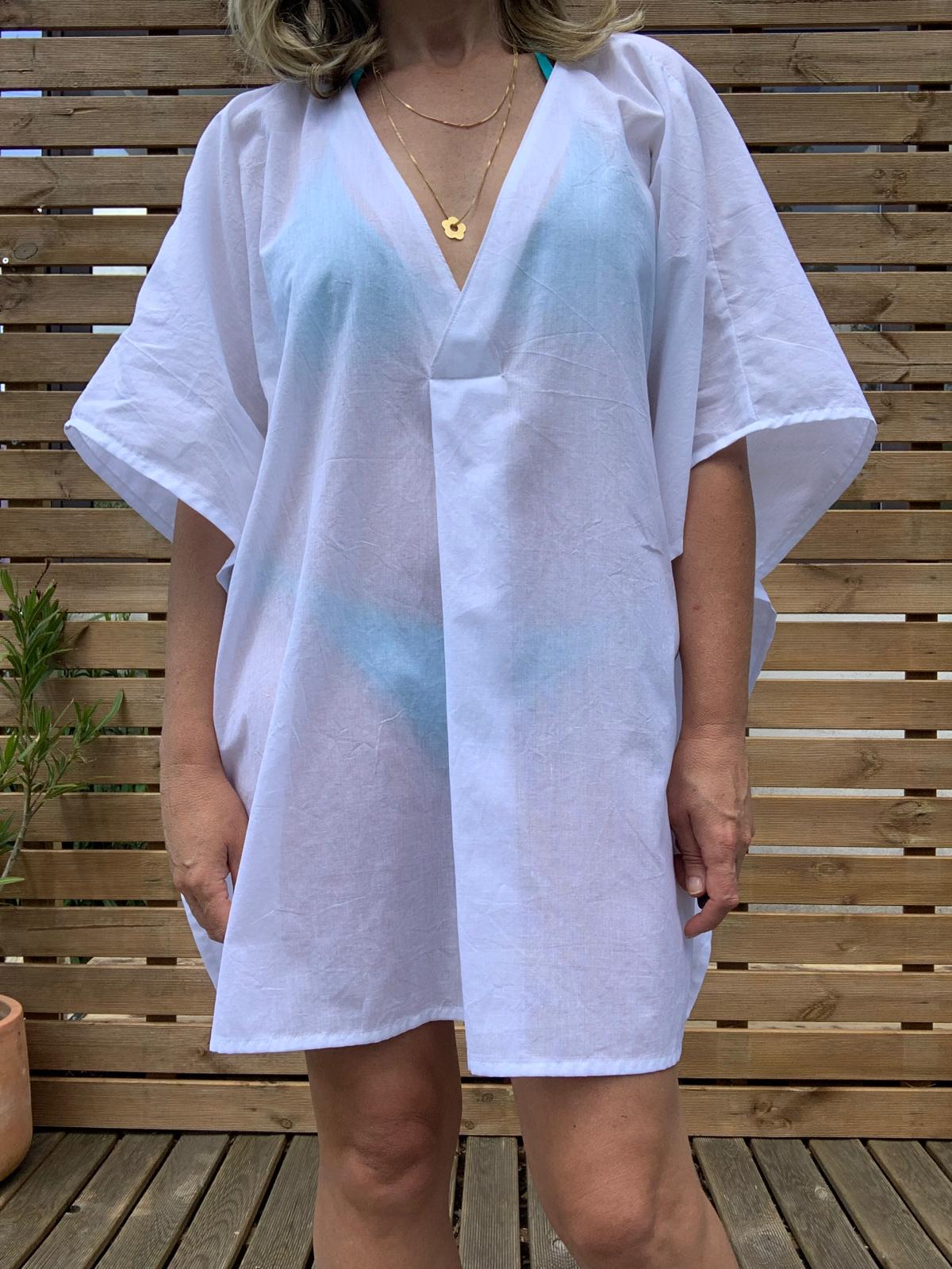 Caftan court Blanc en voile de coton