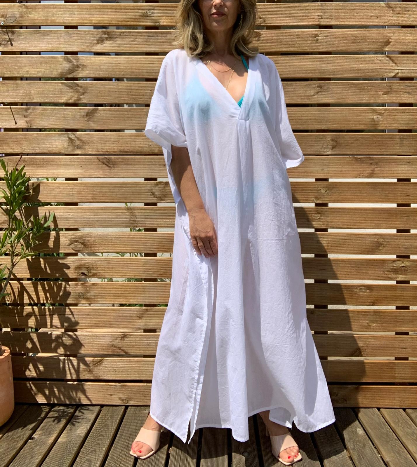 Caftan long - Voile de coton blanc