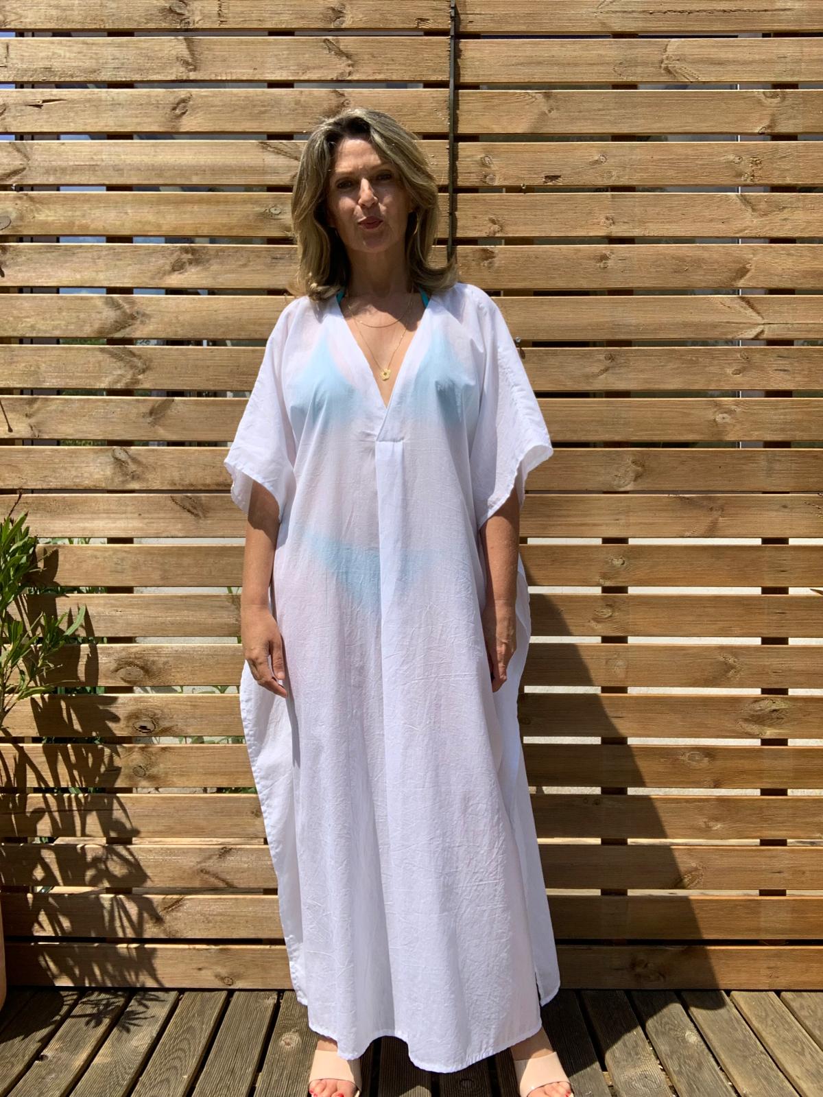 Caftan long - Voile de coton blanc